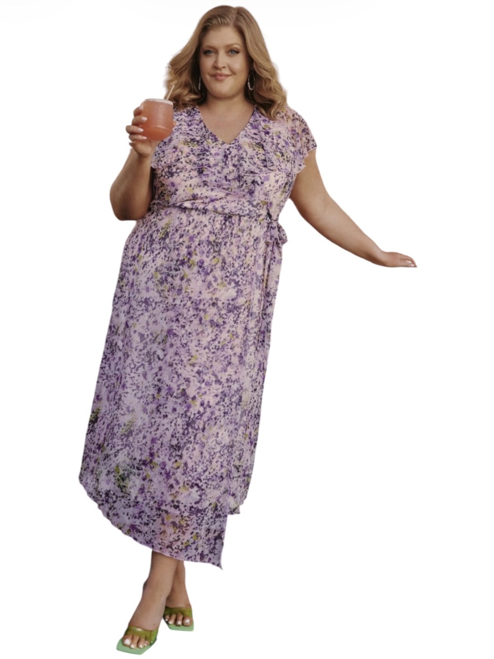 Addition Elle Lavender Floral Print Wrap Maxi Dress Plus Size 3X Boho Romantic